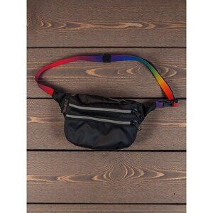 Jansport Black Fanny Pack "Hippyland " Rainbow Adjustable Strap & Dual Zippered